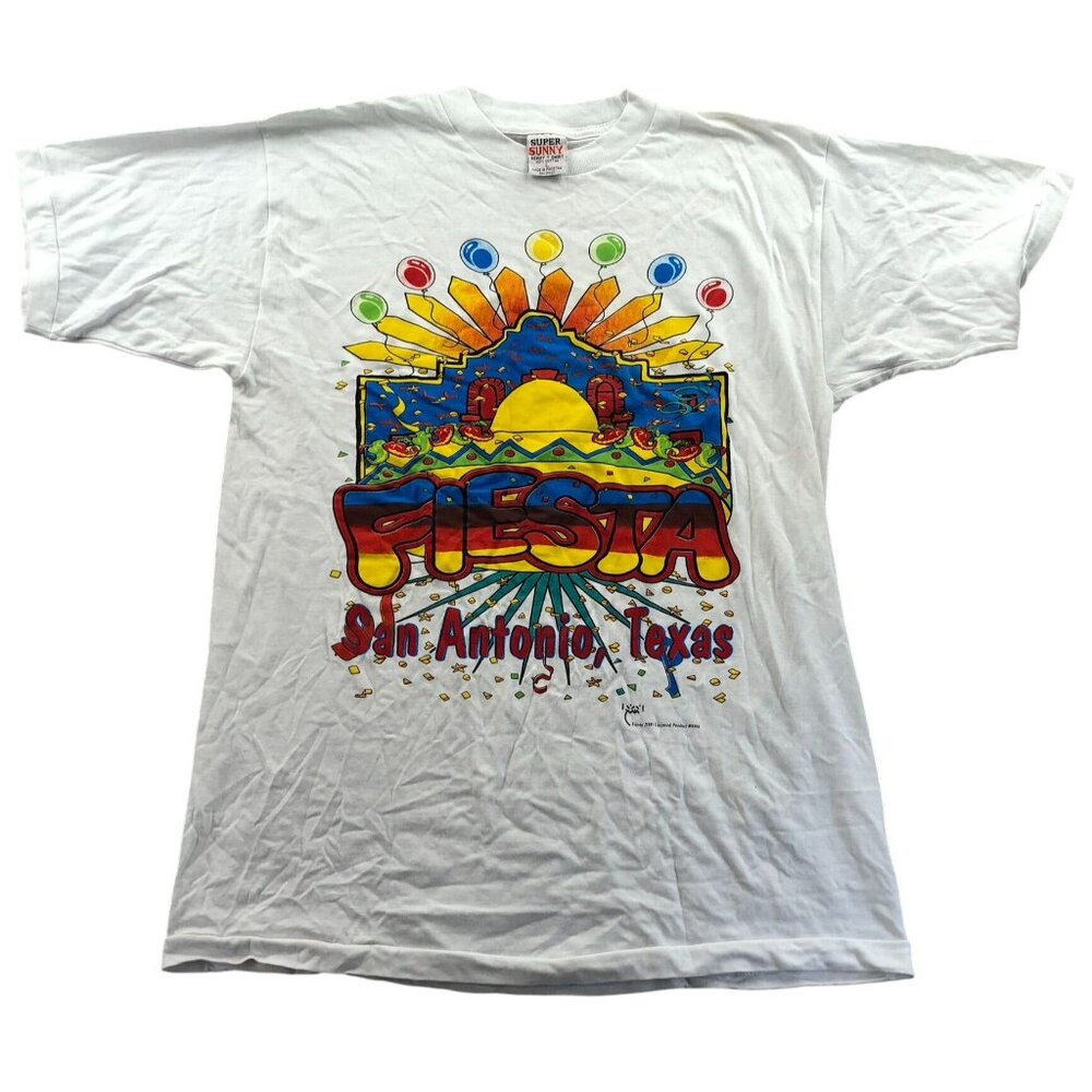 Super Sunny Mens Fiesta San Antonio Texas T-Shirt Large Heavy Cotton Graphic Tee